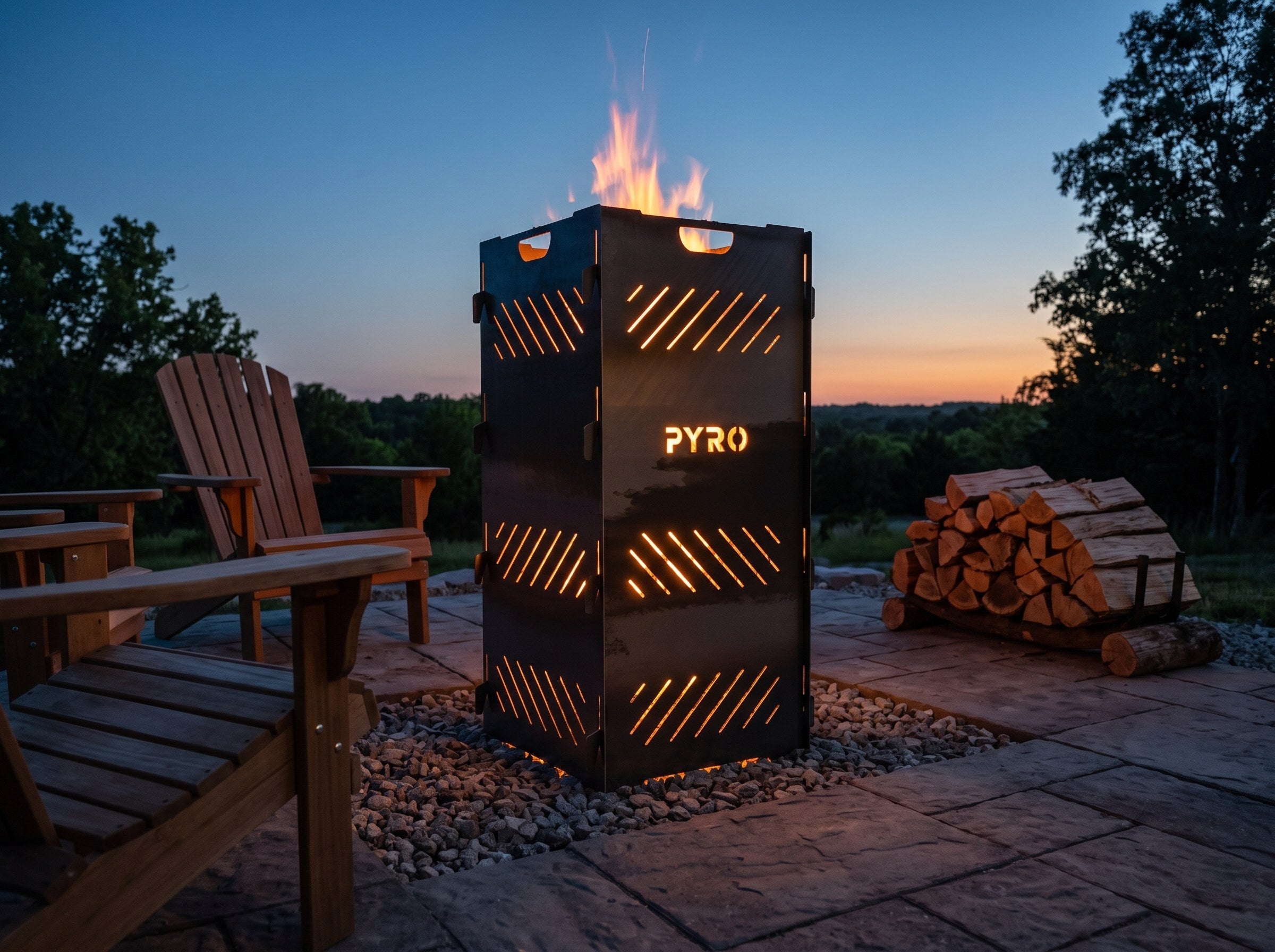 PYRO Large Burn Cage (48") — Patio Adirondack Chairs Blue Hour