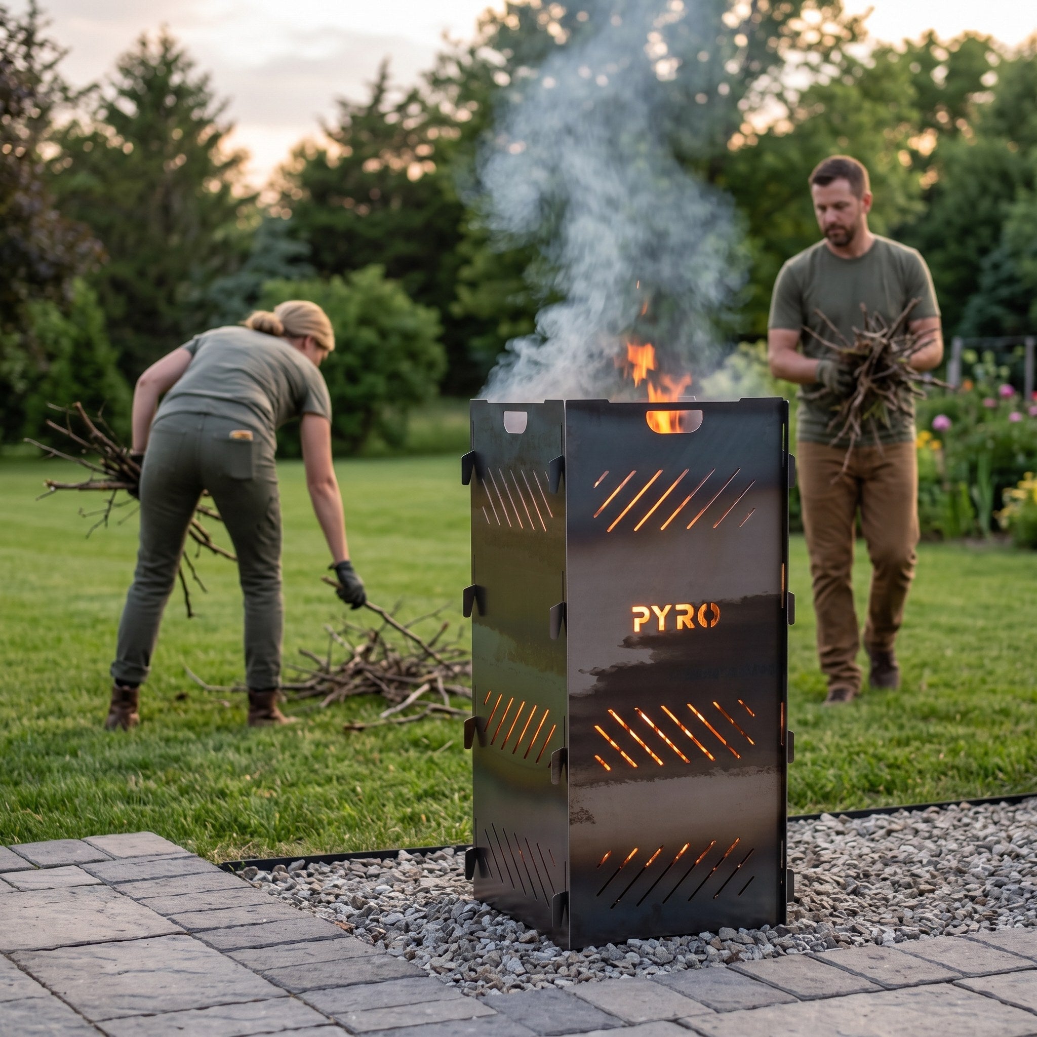 PYRO Large Burn Cage (48") — Couple Burning Brush At Dusk