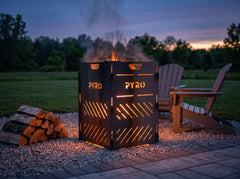 PYRO Medium Burn Cage (32") — Paver Patio Firewood Stack Evening