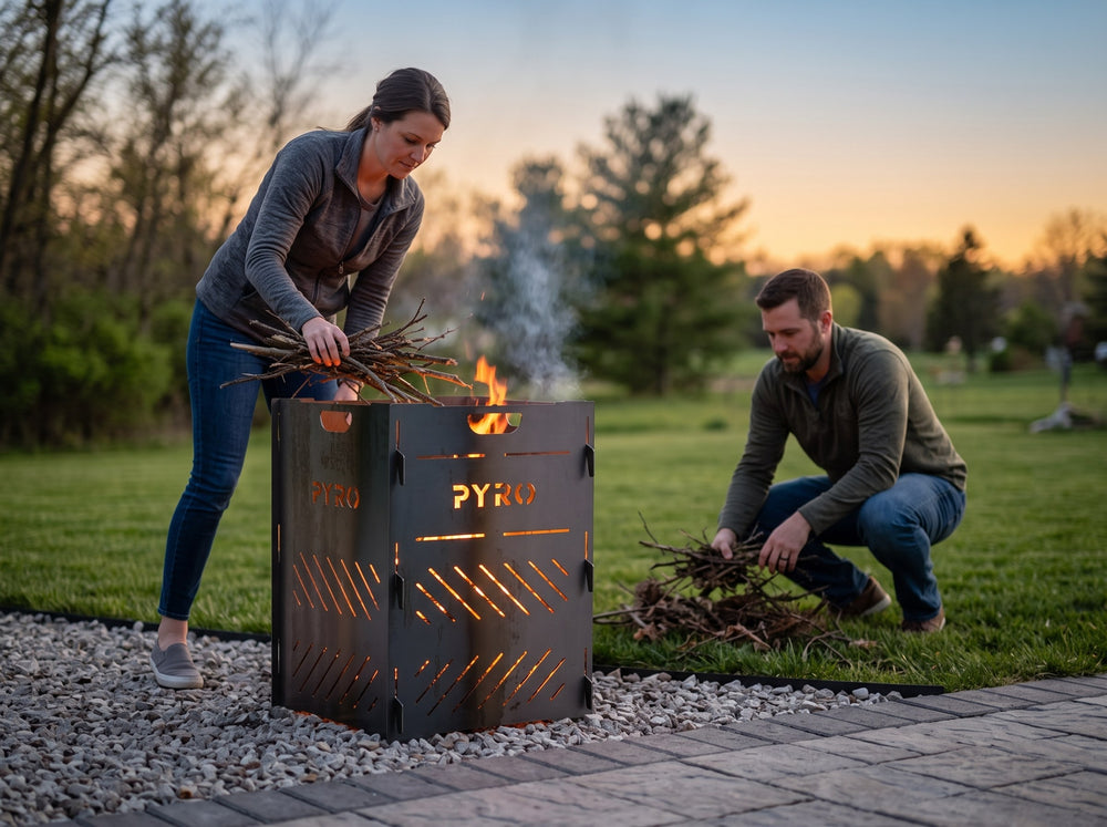 PYRO Medium Burn Cage (32") — Woman Feeding Sticks At Sunset
