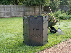PYRO XXL Burn Cage hexagon — Fenced Backyard With Wheelbarrow