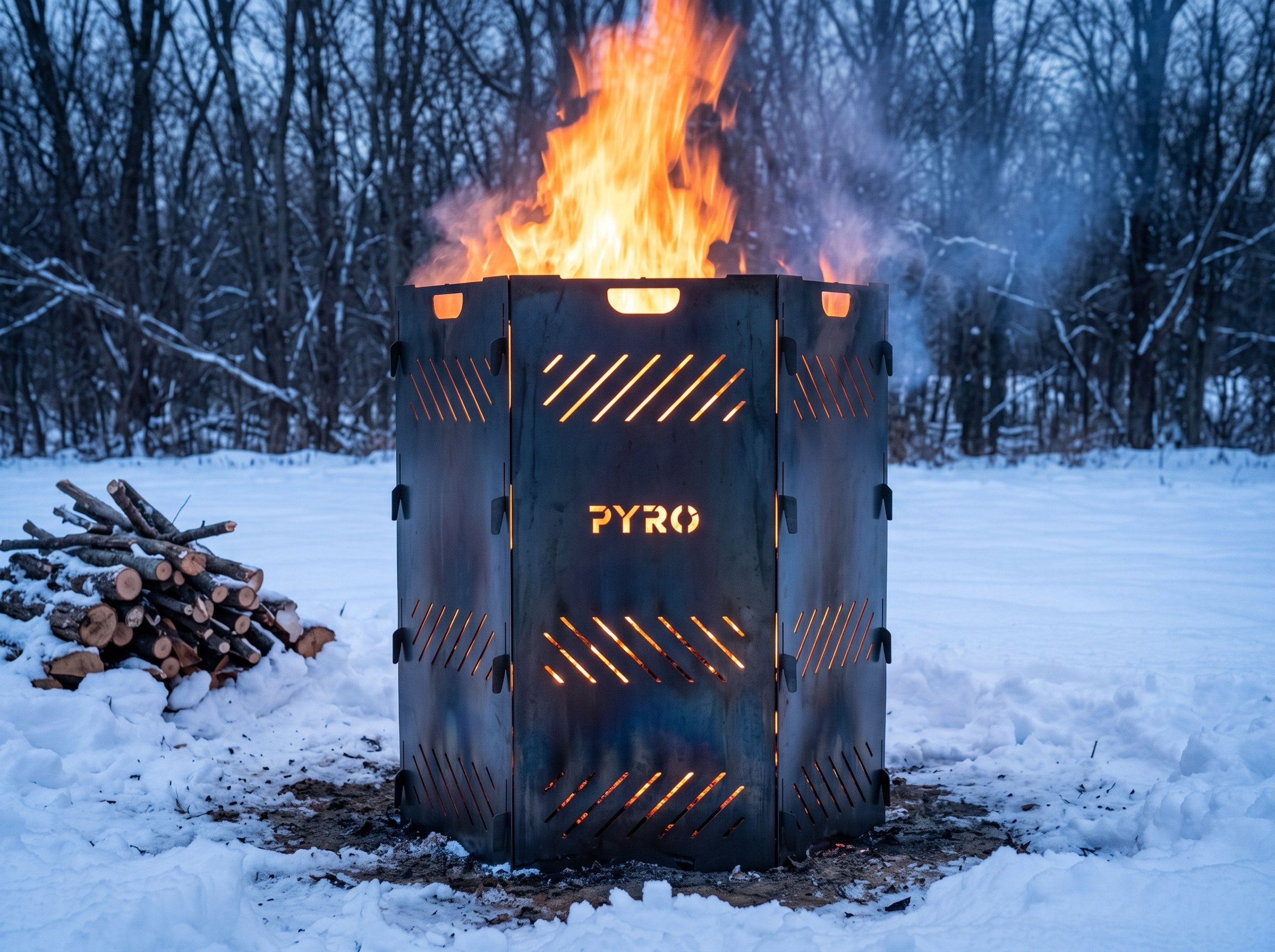PYRO XXL Burn Cage hexagon — Snowy Field Beside Log Pile