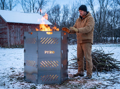 PYRO XXL Burn Cage hexagon — Man Warming Hands In Snow