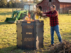 PYRO XXL Burn Cage hexagon — Farmer Loading Brush Near Tractor