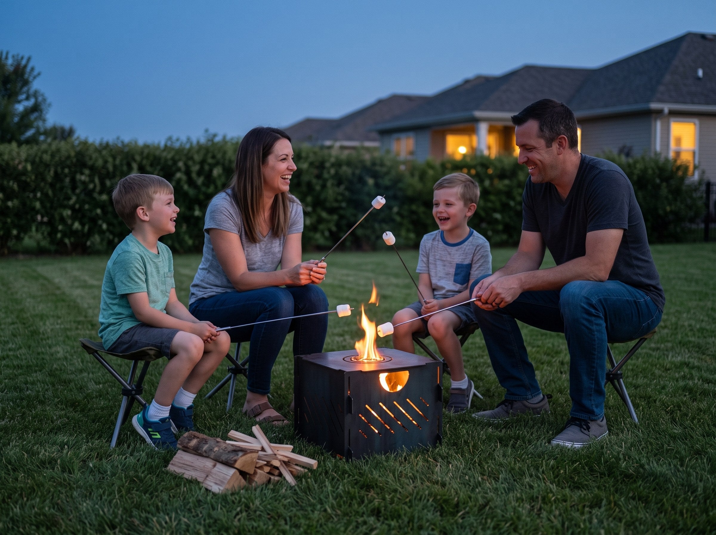 PYRO Cage MINI — Family Roasting Marshmallows At Dusk