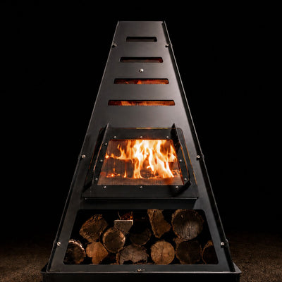 Pyro Tower Fire Screen Kit — mesh fire screen and spark arrestor fitted, studio view