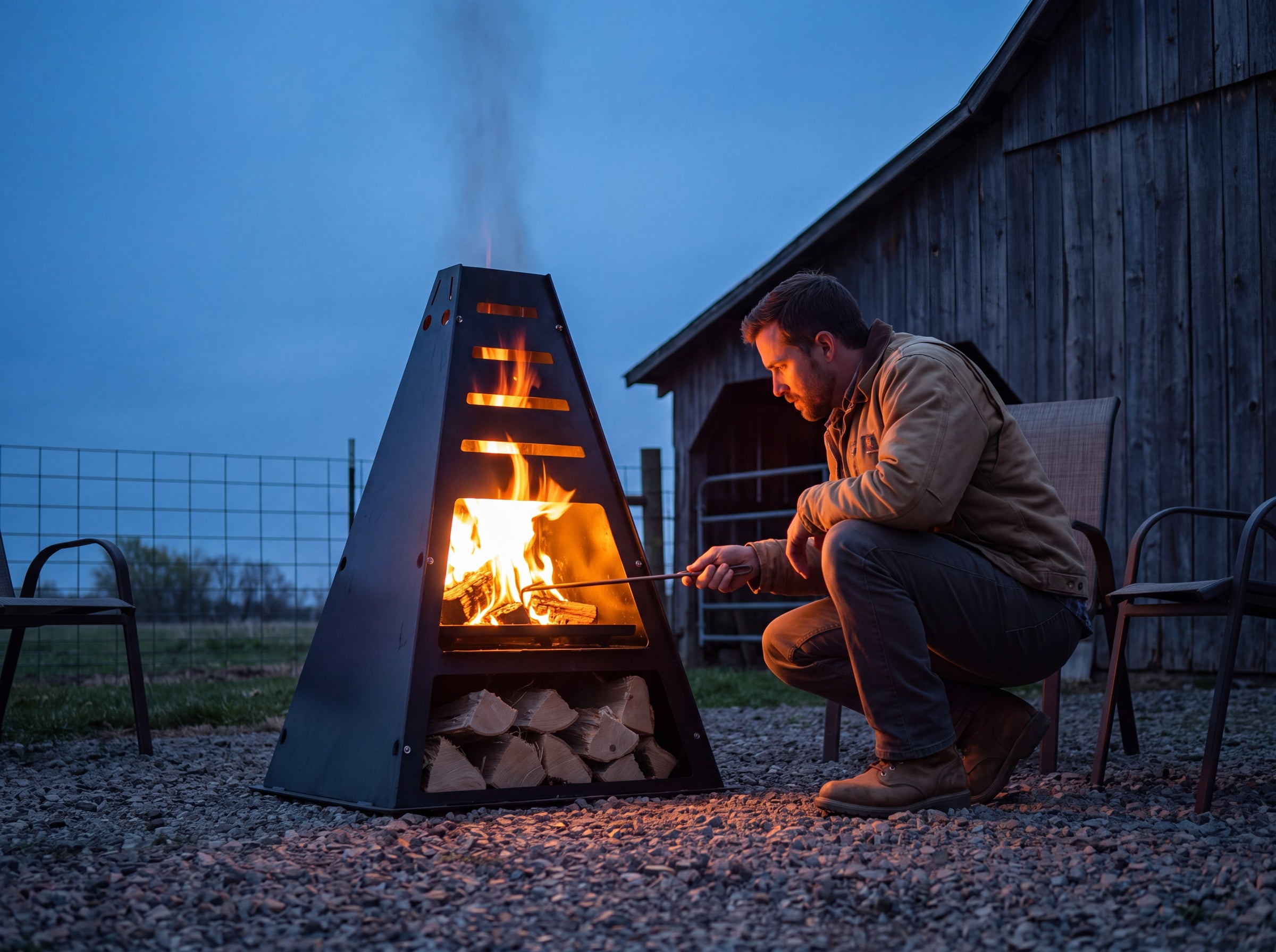 Pyro Tower chiminea — Lifestyle Rural Acreage Blue Hour A