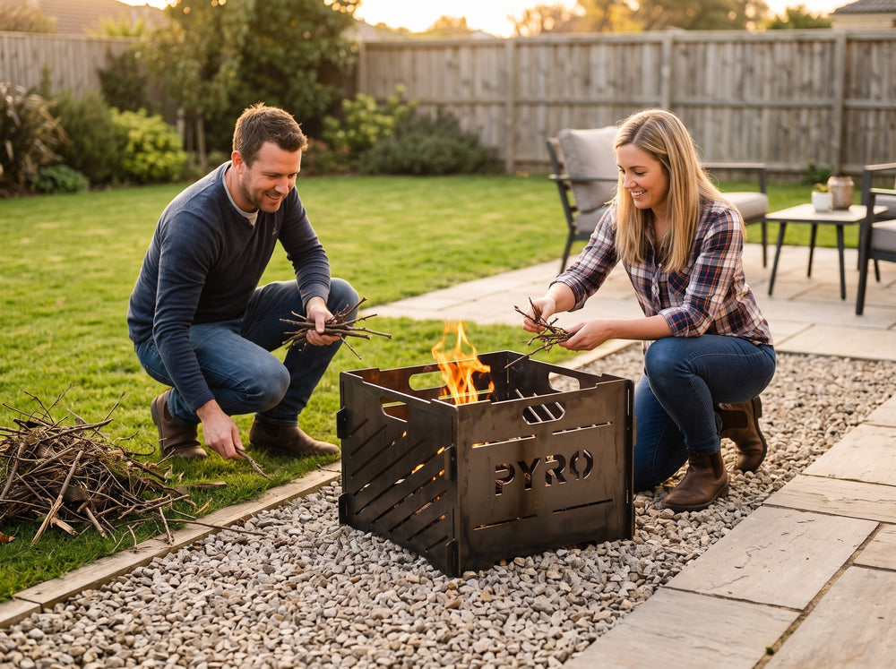 PYRO Small Burn Cage (16") — Couple Feeding Sticks On Gravel