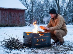 PYRO Small Burn Cage (16") — Snowy Barnyard Warming Hands Dusk