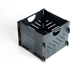 Assembled Pyro Cage MINI camp fire pit showing the angled laser-cut air slots