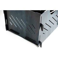 Close-up of the Pyro Cage MINI tab-and-slot corner joint
