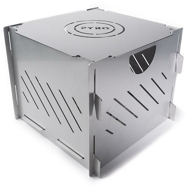 Assembled Stainless Steel Pyro Cage MINI camp fire pit with its lid on