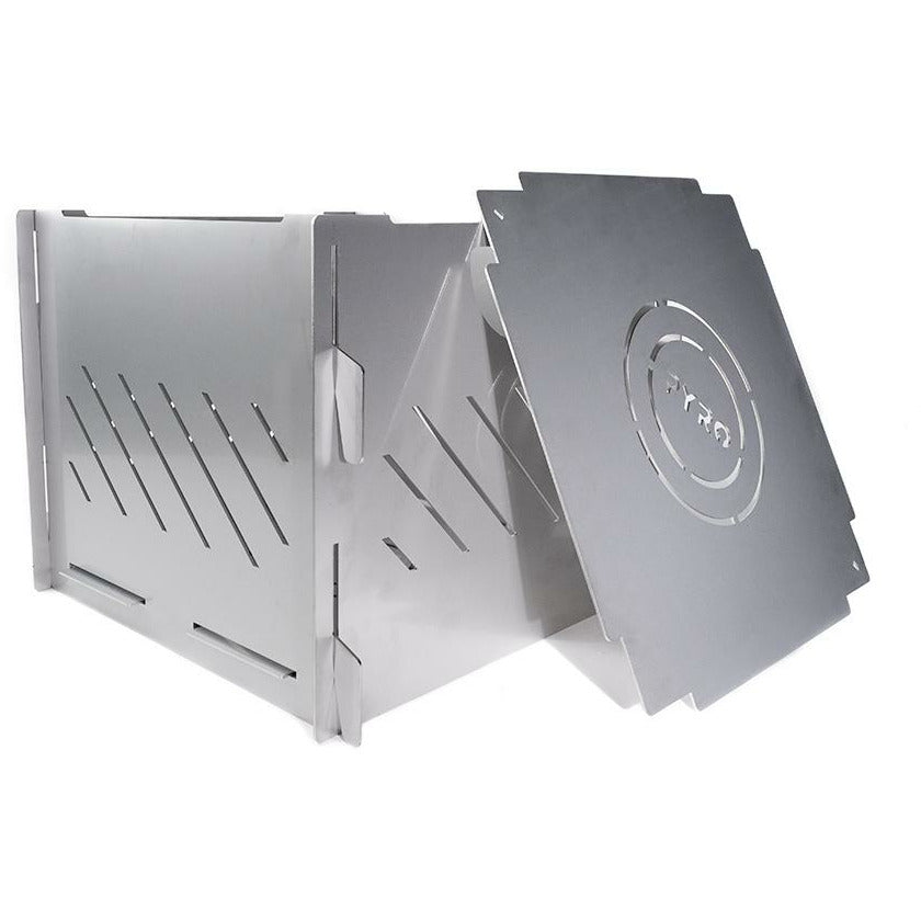 Stainless Steel Pyro Cage MINI partly disassembled, showing the panels and lid